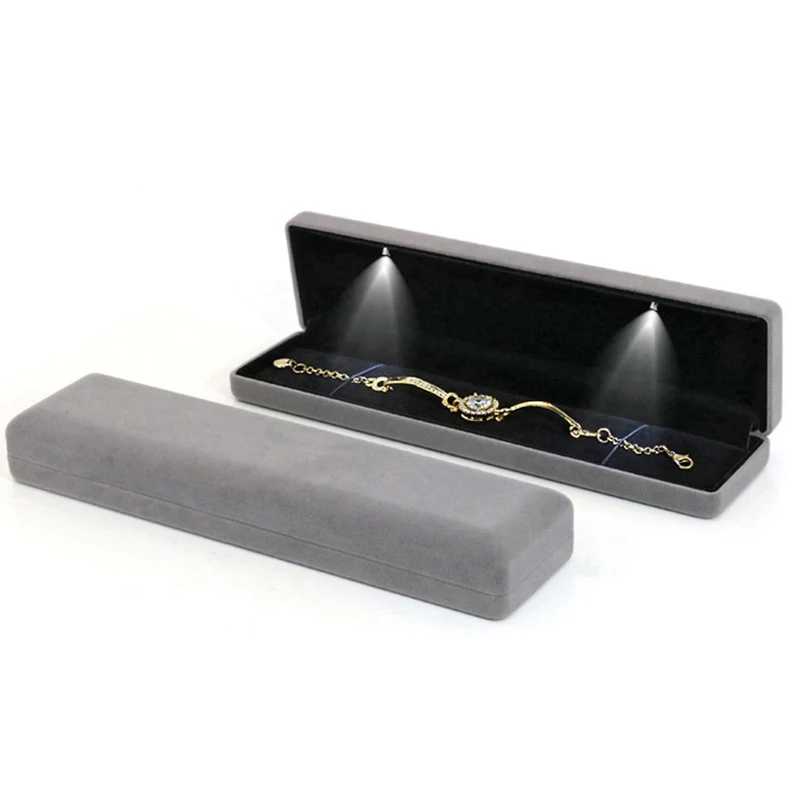 Velvet LED Lighted Necklace Bangle Bracelet Long Chain Box Luxury Wholesale Metal Jewelry Gift Display Storage Case