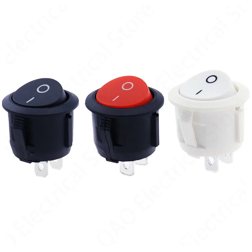 5pcs/10pcs 16mm Diameter Small Round Boat Rocker Switches Black Mini Round Black White Red 2 Pin ON-OFF Rocker Switch