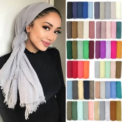 180X95CM Vrouwen Klassieke Moslim Kreuk Hijab Sjaal Zachte Katoenen Hoofd Sjaals Tulband Sjaals Wraps Islamitische Hoofdband Femme Musulman