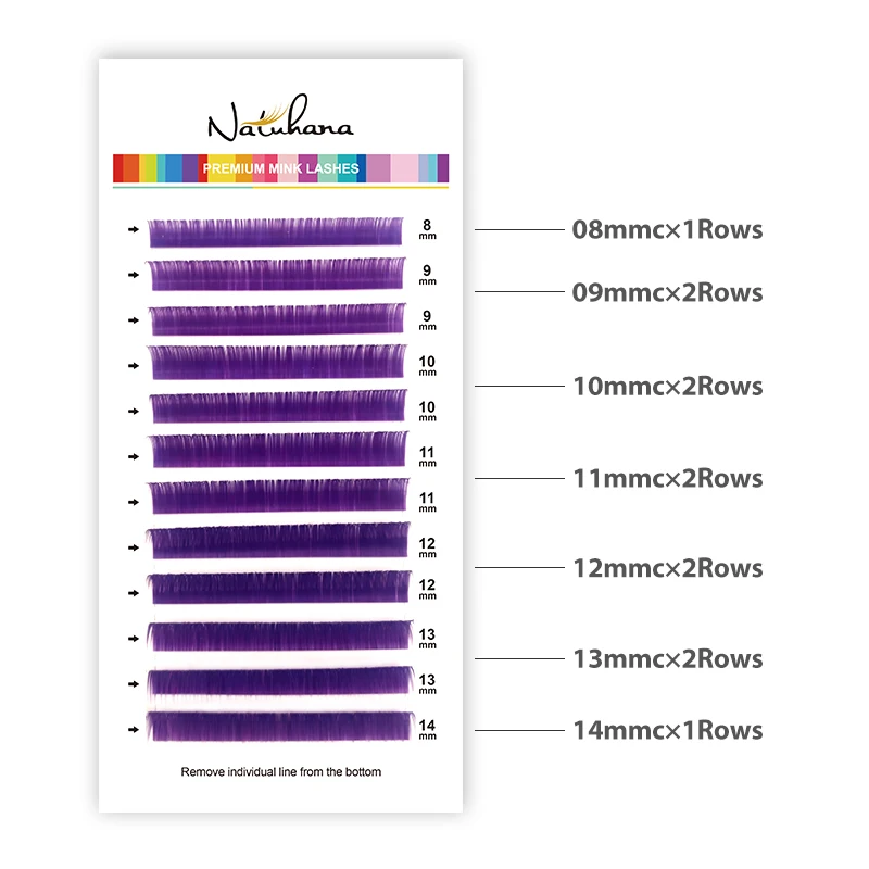 Natuhana cílios individuais coloridos, extensão de cílios postiços naturais de vison, roxo, azul, marrom, verde, vermelho, branco, rosa