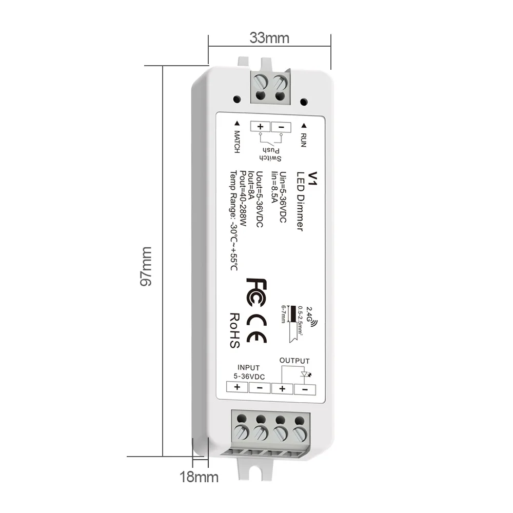 2.4G Wireless LED Controller Dimmer 8A High Power Room Decoration Brightness Adjustment Dimmable Remote For LED Strip 5V~36V