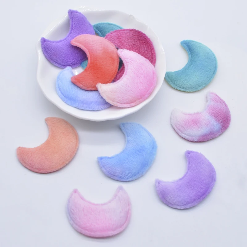 50Pcs 28*36mm Colorful Plush Furry Moon Applique for DIY Headwear Hair Clip Bow Decor Handmade Clothes Hat Shoes Sewing Patches