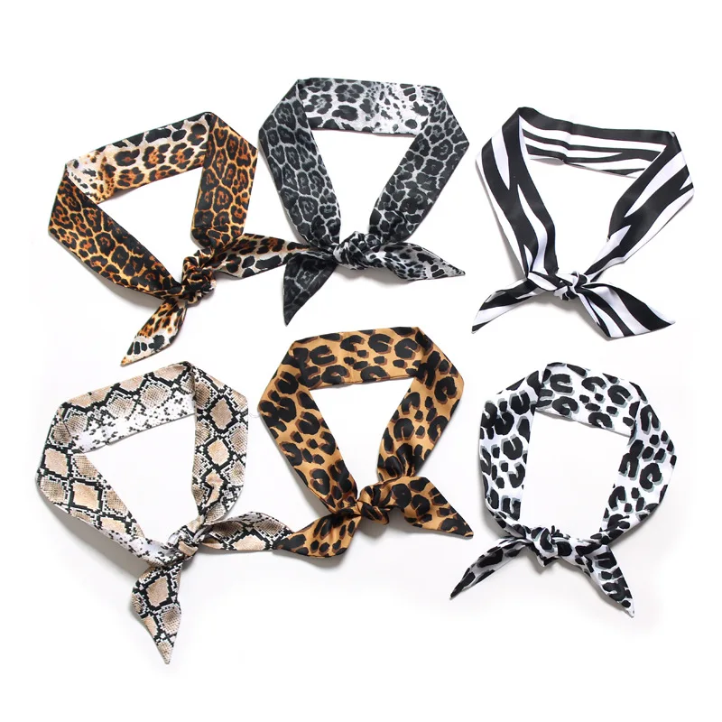 5*100cm Women Silk Scarf Narrow Long Skinny Neck Hair Scarves Silk Feeling FashionZebra Snakeskin Markings Foulard