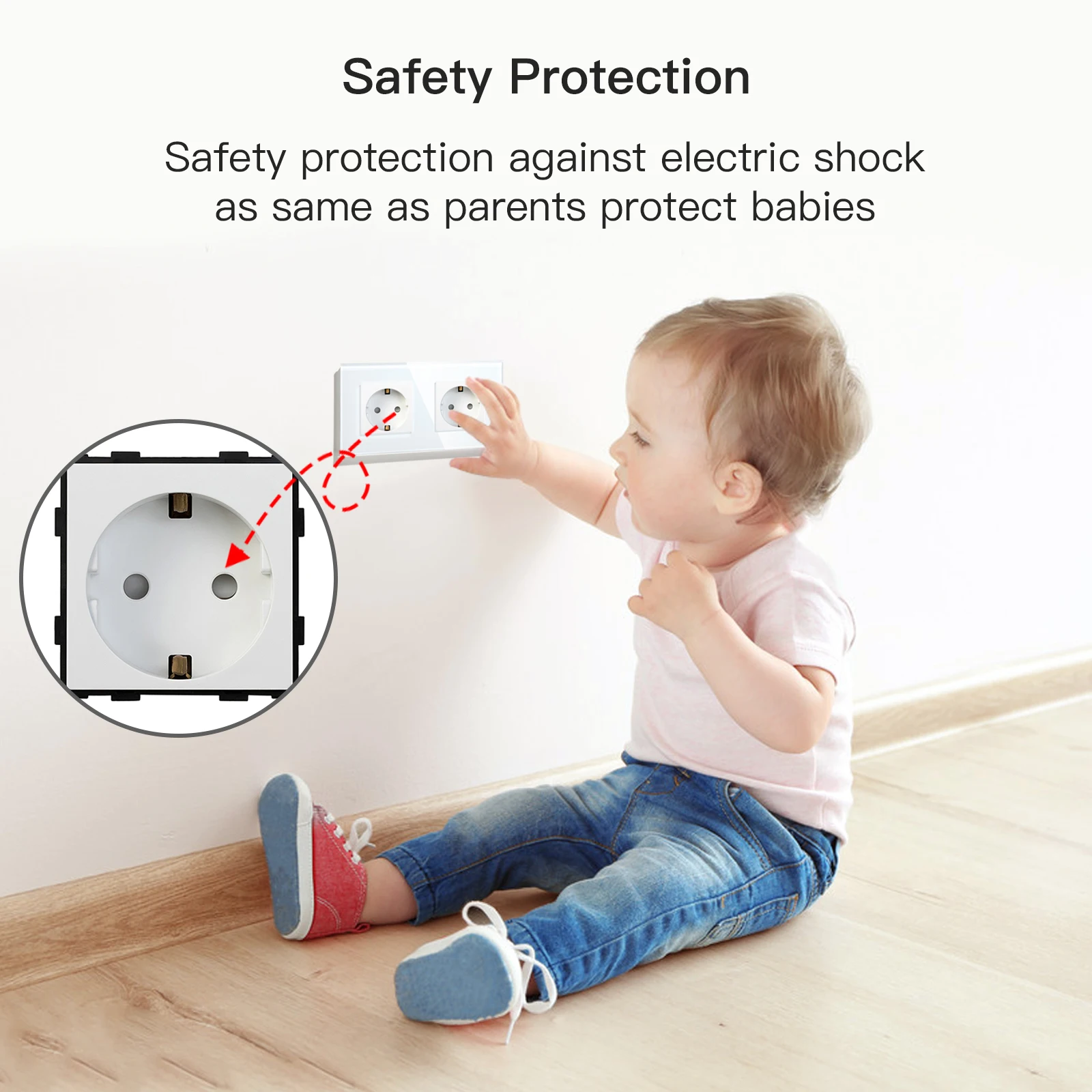 BSEED EU Standard Wall Sockets Single Power Outlets Double Frame Sockets Glass Panel Triple Plug Sockets Kids Protection 16A