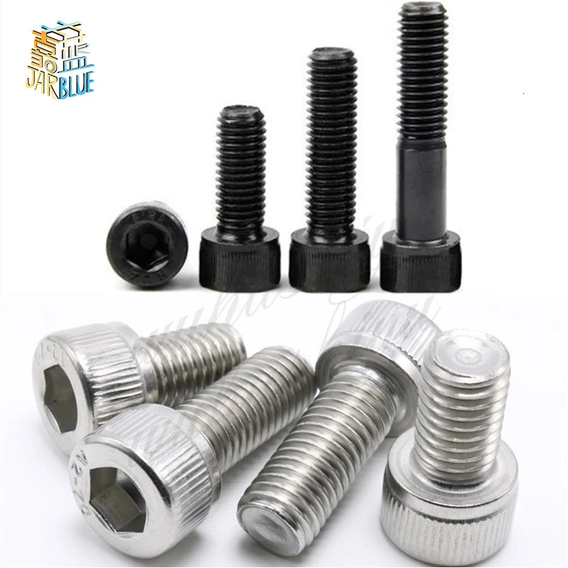 10pcs M3 M4 M5 M6 M8 304 A2 Stainless Steel Black grade 12.9 steel DIN912 Hexagon Hex Socket Head Cap Allen Bolt Screw L=4-60mm