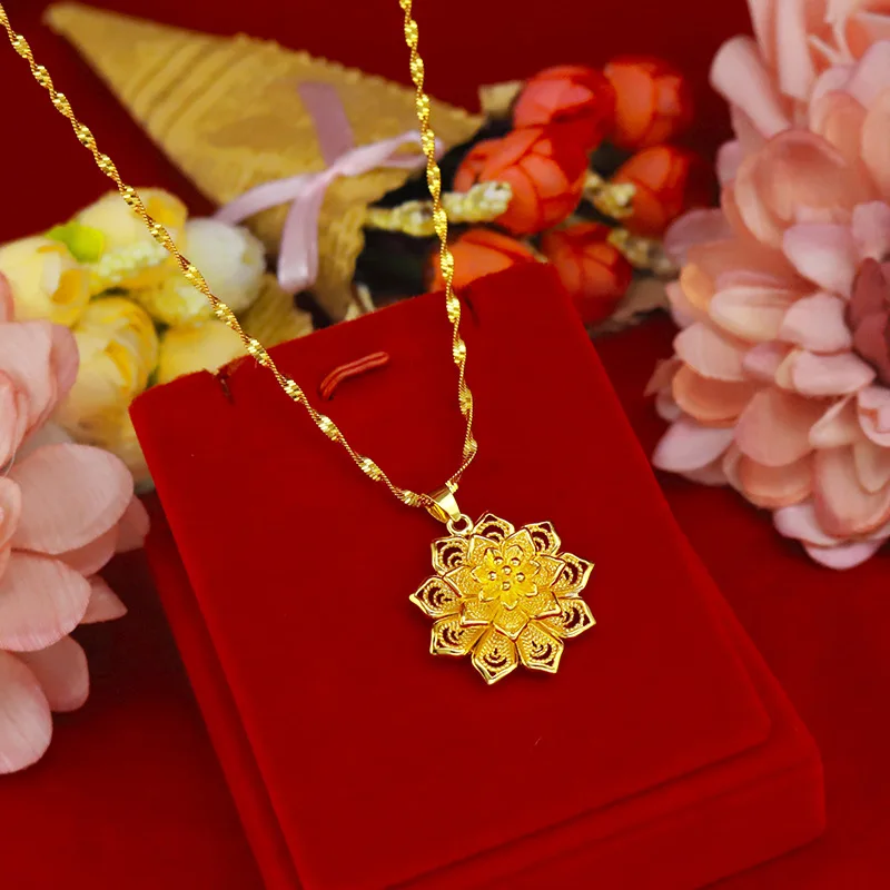 Necklaces for Women Big Hollow Flower Pendant Necklaces 24K Gold Plated Women Choker Necklace Anniversary Wedding New Jewelry