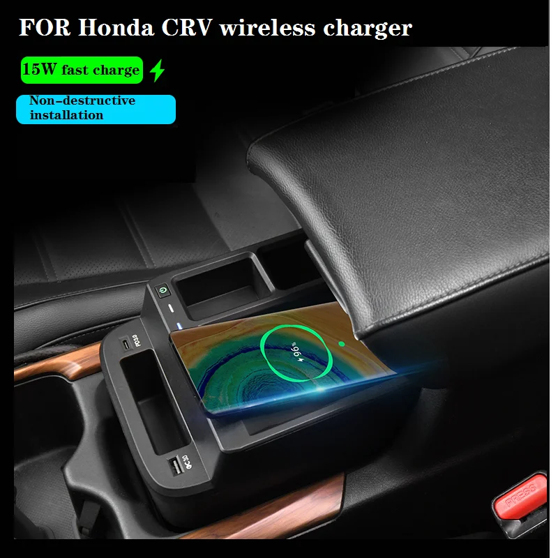 

FOR Honda CRV 2017 2018 2019 2020 2021 15W CAR wireless charging phone charger fast charging case armrest phone holder