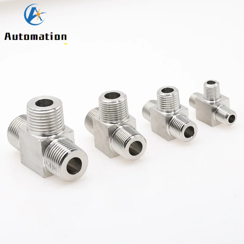 1 sztuk T typ konwersji armatura wysokiego ciśnienia 1/8 "1/4" 3/8 "1/2" męska koszulka 3 Way łącznik rurowy 304 ze stali nierdzewnej wody oleju gazowego — zdjęcie 3