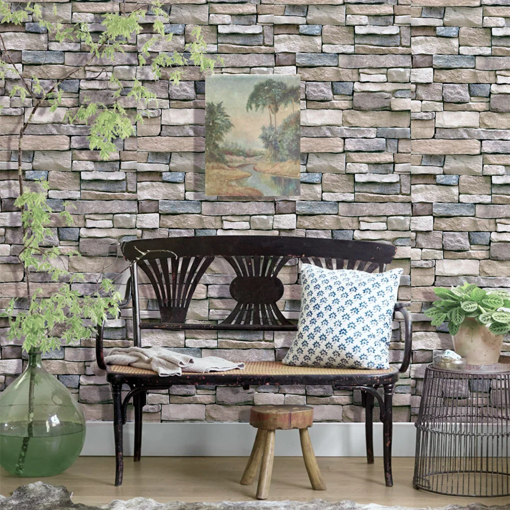 Stone Peel And Stick Wallpaper Removable Contact Paper Self Adhesive Paper 3D Faux Textured Stone Wall Look Rustic Brick Papers