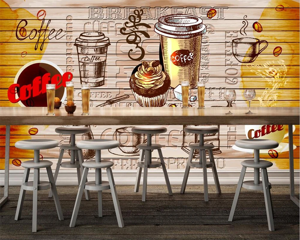 

Customized wallpaper 3d European and American hand-painted coffee shop background wall western restaurant bakery decoration обои