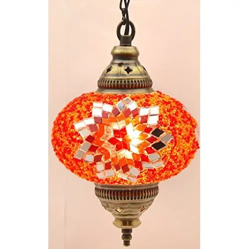 (Choose from 5 Designs) English Moroccan Mosaic Glass Chandelier Lights Hanging Ceiling Tiffany Lamp, large (D)