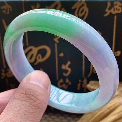 

Zheru Jewelry Natural Burmese Jade Light Color Two-color 54-64mm Bracelet Elegant Princess Jewelry Best Gift for Mother and Girl