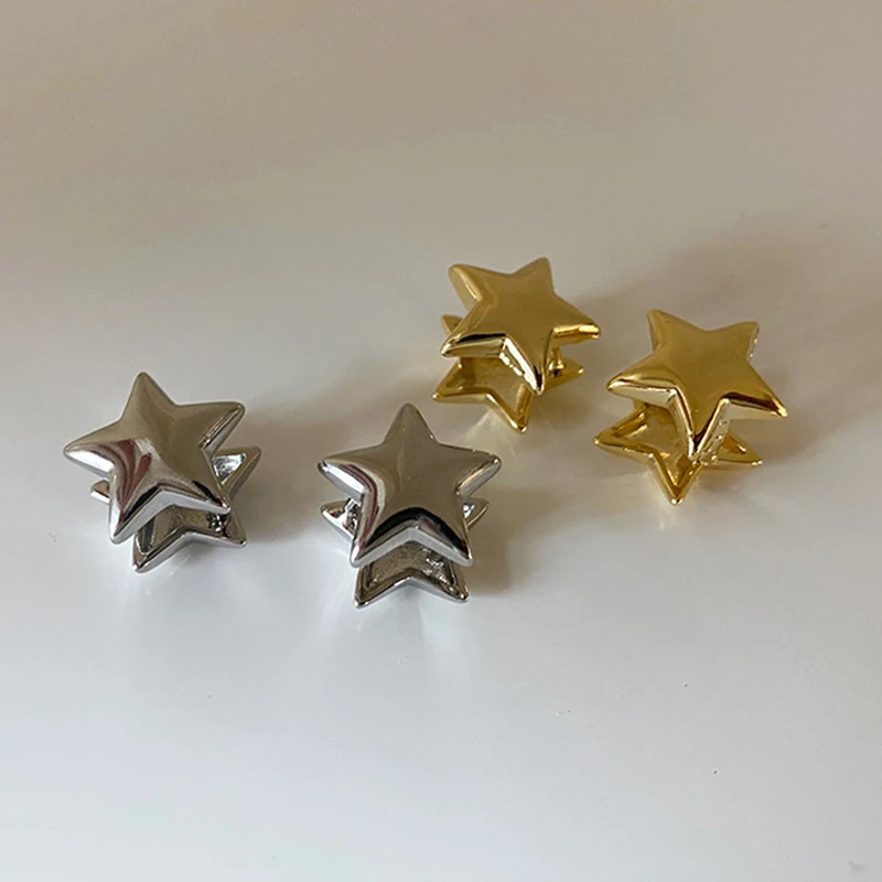 TARCLIY Geometric Three-Dimensional Metal Five-pointed Star Stud Earring Simple Small Ear Buckle Women Cute Trends Jewelry