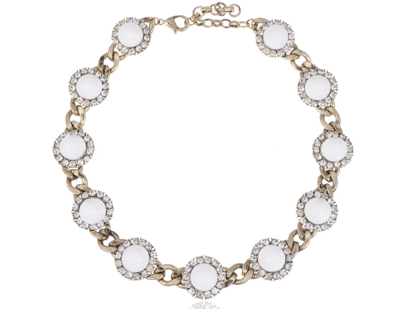 

Golden Tone Ethnic White Bead Rhinestone Accented Collar Necklace For Women Trendy Party Boho Jewelry Collar