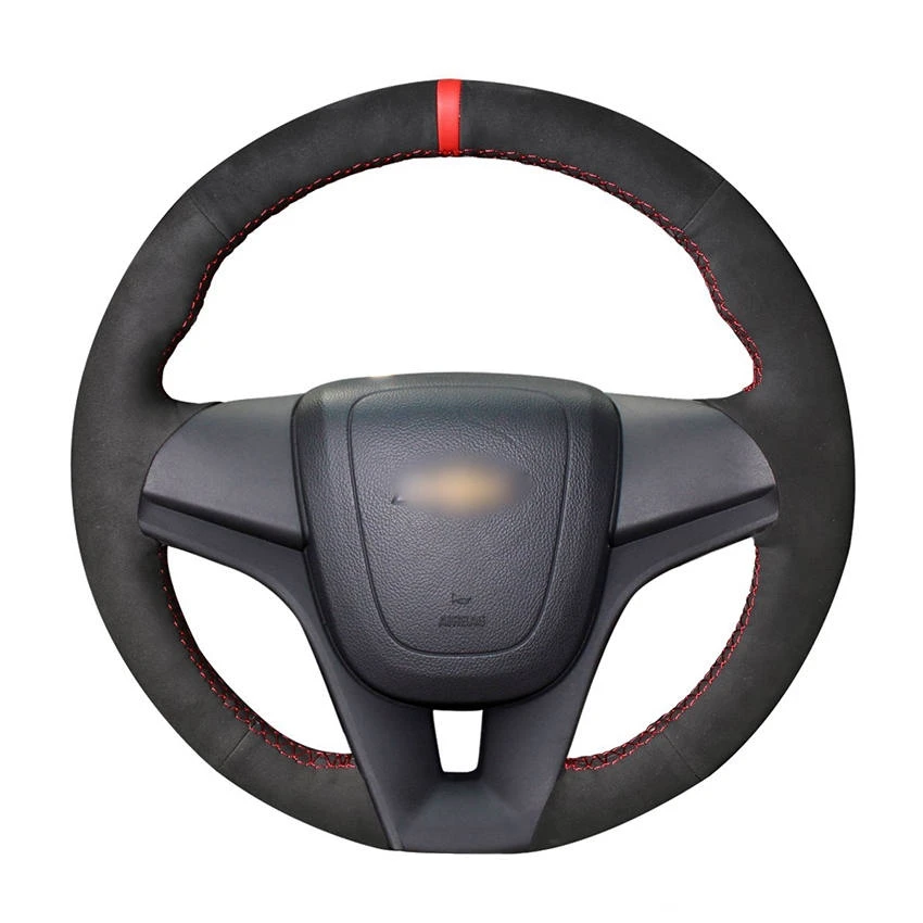 Hand Sew Black Suede Red Marker Custom Car Steering Wheel Cover for Chevrolet Cruze Aveo Orlando Holden Cruze Ravon R4