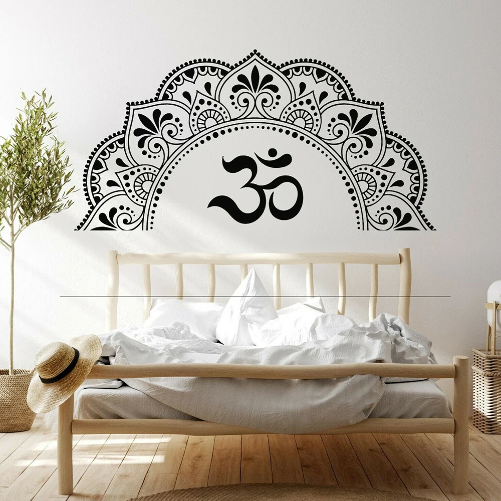 Buddhism Mandala Vinyl Wall Decal Mantra Yoga Studio OM Stickers Mural Home Decor Living Room Background Bedroom Wallpaper P868