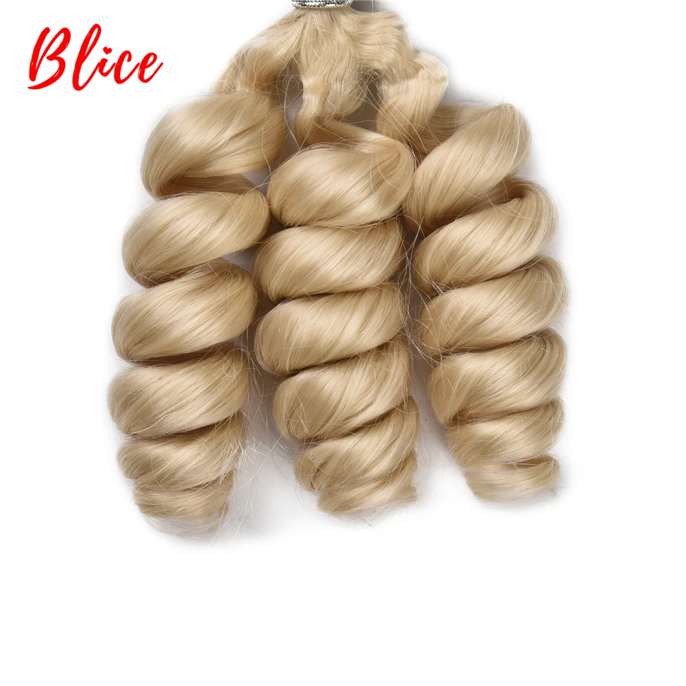 Blice 1pcs/Lot Synthetic Bouncy Curly Weaving With Double Weft Hair Extensions #613 Blonde Brown Hair Bundles For Women