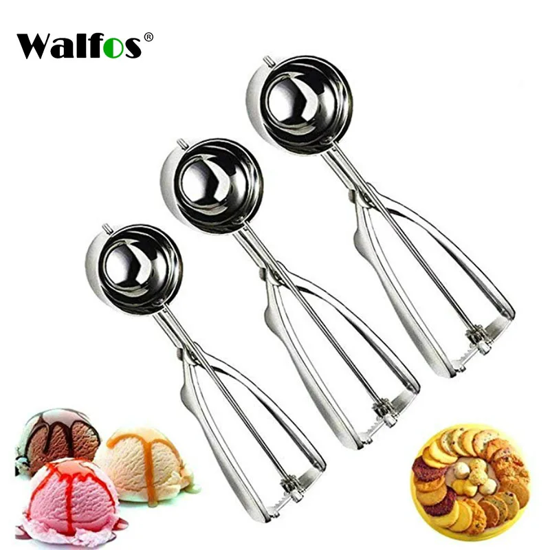 WALFOS 4CM 5CM 6CM Kitchen Ice Cream Mash Potato Scoop  Food Grade Stainless Steel Spoon Spring Handle Kitchen Accessories