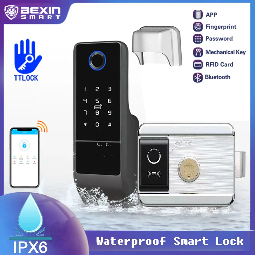 Waterdichte Wifi Vingerafdruk Smart Deurslot Smart Card Digitale Code Elektronische Deurslot Ttlock VR8