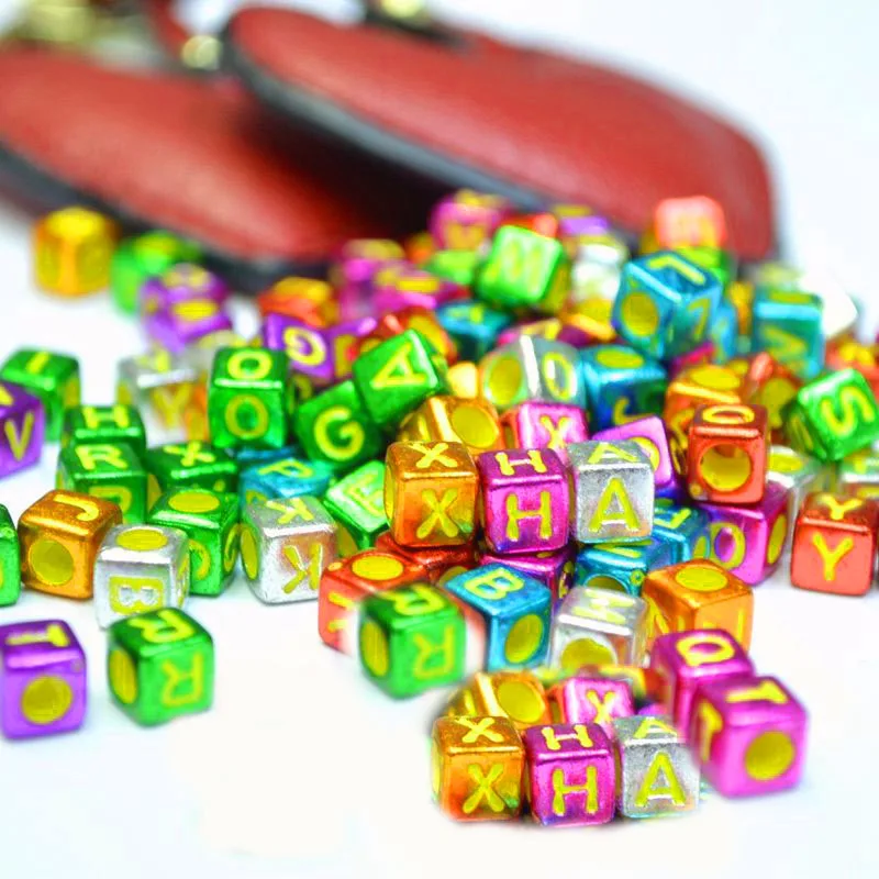 New Arrival 6*6MM 3000PCS Cube Acrylic Letters Beads DIY Jewelry Assorted Colors Mixed A-Z Square Plastic Alphabet Initial Bead