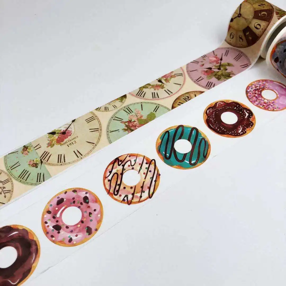 Beautiful 35mm*5m and 38mm*5m high quality  washi paper  tape/Beautiful flower clock and doughnuts masking  japan  washi tape