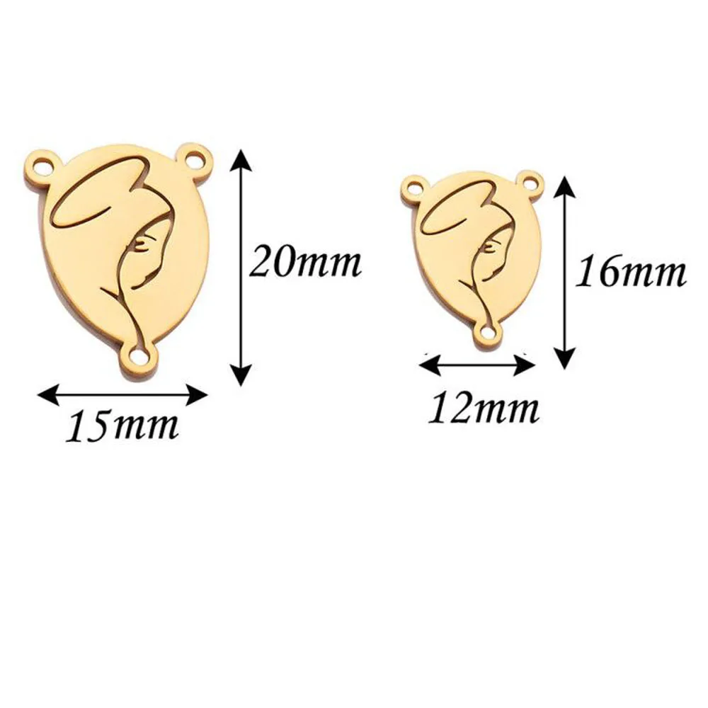 5 Stück/Set Goldene Edelstahl-Anhänger mit katholischer christlicher Jungfrau-Maria-Motiv für Schmuck, Drei-Loch-Verbinder, Zubehör zur Schmuckherstellung – Detail 1