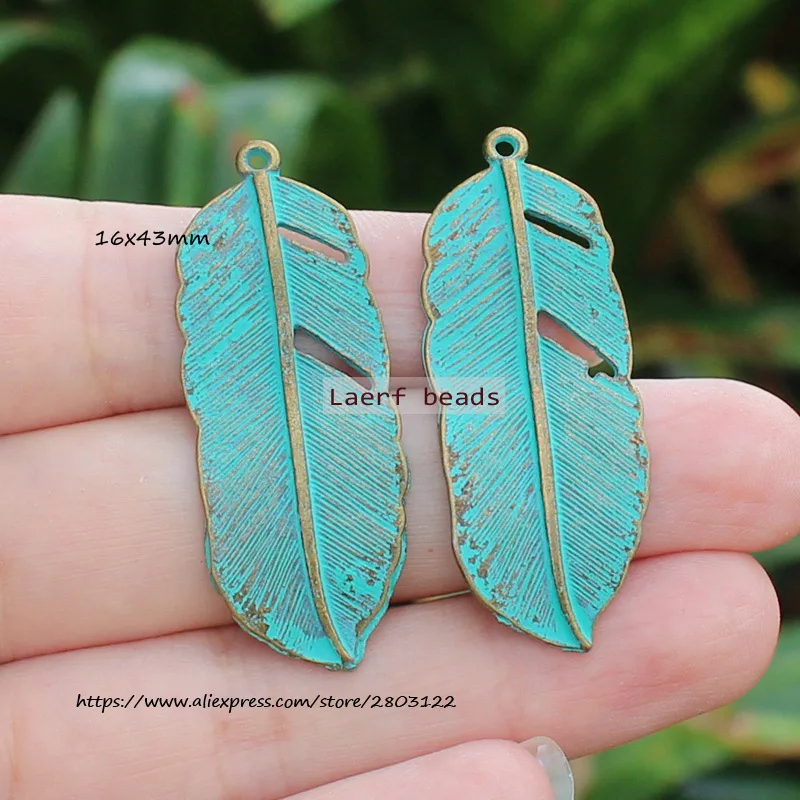 Green Bronzel Alloy Leaf and Feather shape Pendants  1piece , For DIY Jewelry making !