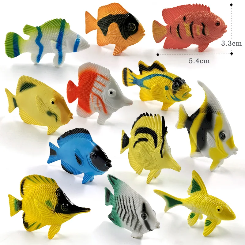 12Pcs Small Kawaii Ocean Fish Goldfish Animal Model Action Figure Diy Birthday Cake Decoration Set Toys Figurine Gift For Kids