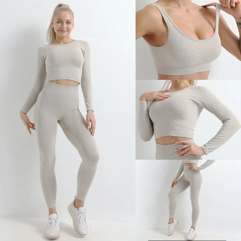 

2023 Gym Set Women Seamless yoga set Fitness Clothing Sports bras Long Sleeve Shirts High Waist Leggings For Women Workout Set