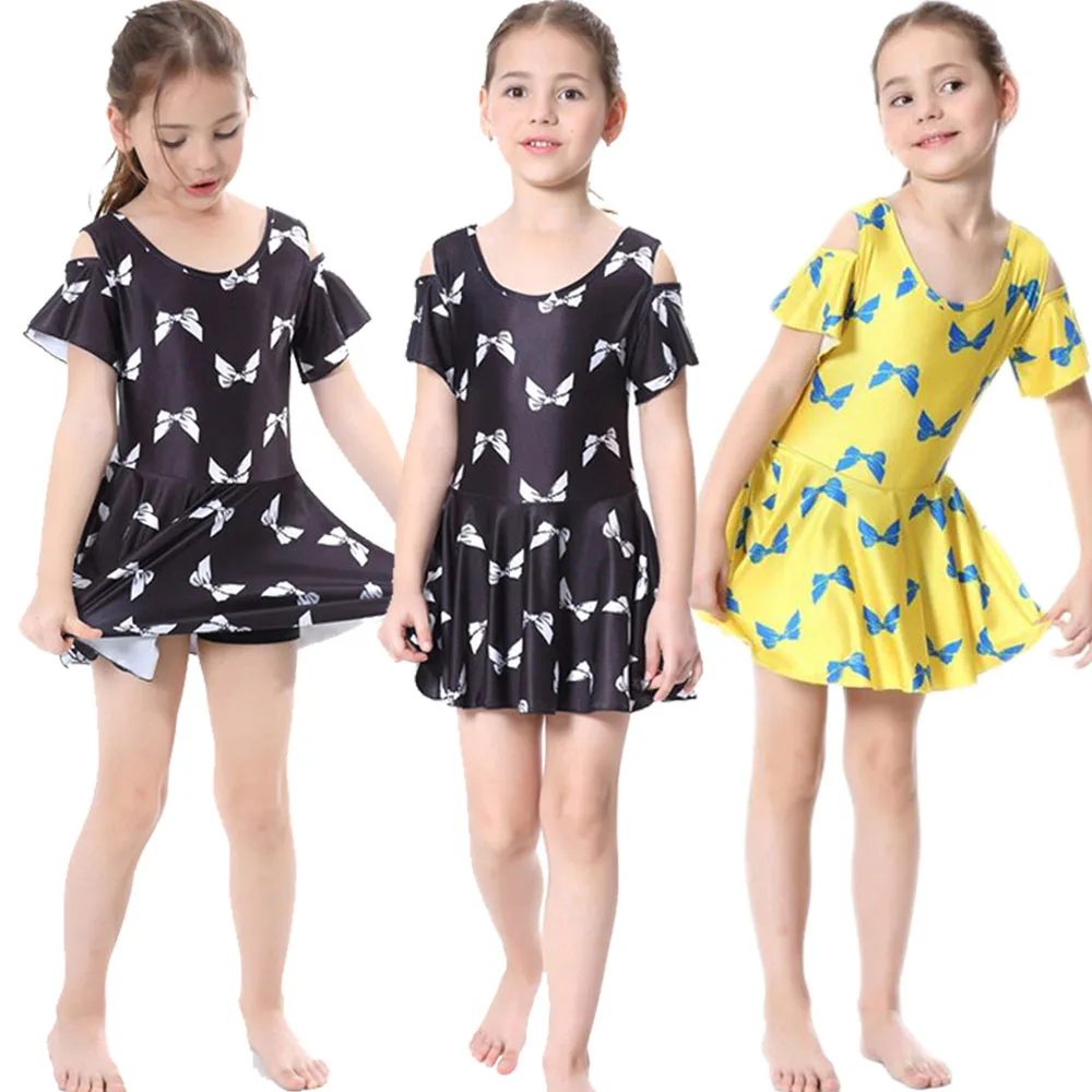 Girls Muslim Swimwears Islamic Children Two Piece Swim Bowknot Print Diving Arab Beach Wear Swimming Swim Dress Burkini For Girl