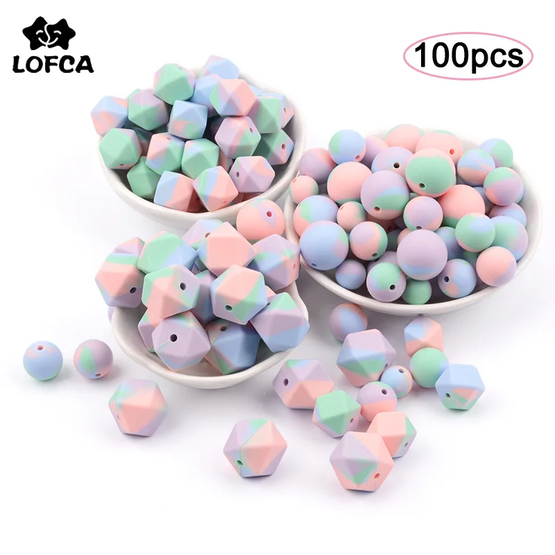 

LOFCA 100pcs/lot Silicone Loose Beads Teething Beads Tie-dye Teething Charm Teether Baby Chewing Necklace Soft Chewable Gift Toy