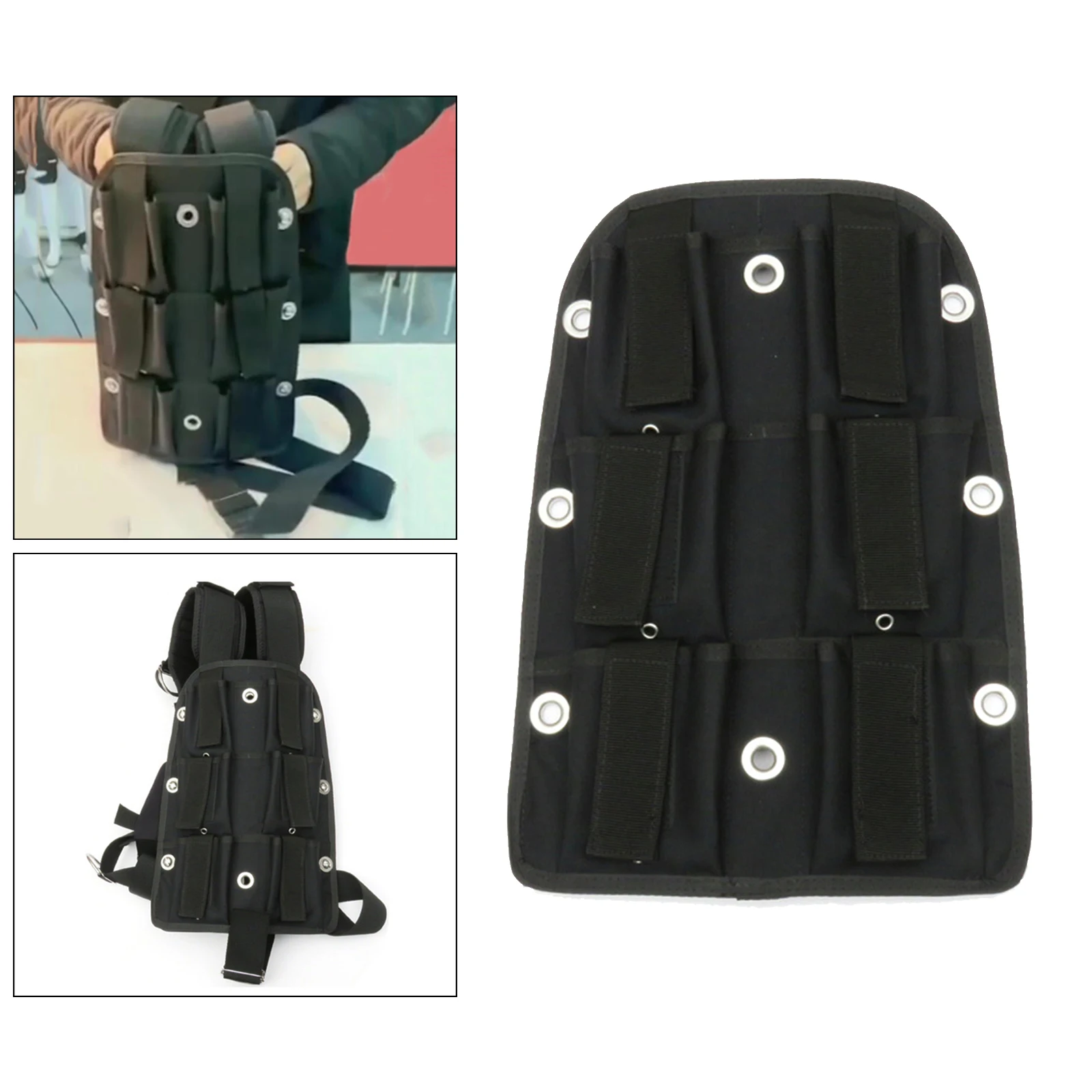 

Technical Diving Backplate Wight Plate Storage Pad Scuba Diver Back Plate Harness Pad Dry Suit Holder with 6 Weight Pockets