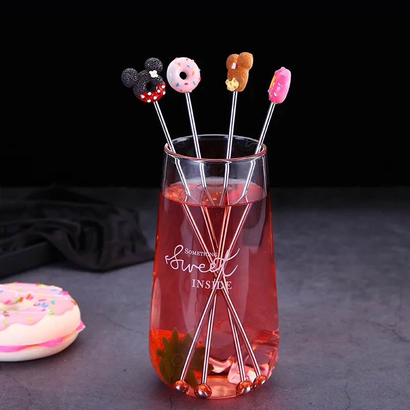 Creative 304 Stainless Steel Stir Stick Cartoon Donut Stirrer Cold Drink Long Handle Cocktail Stick Bar Tools