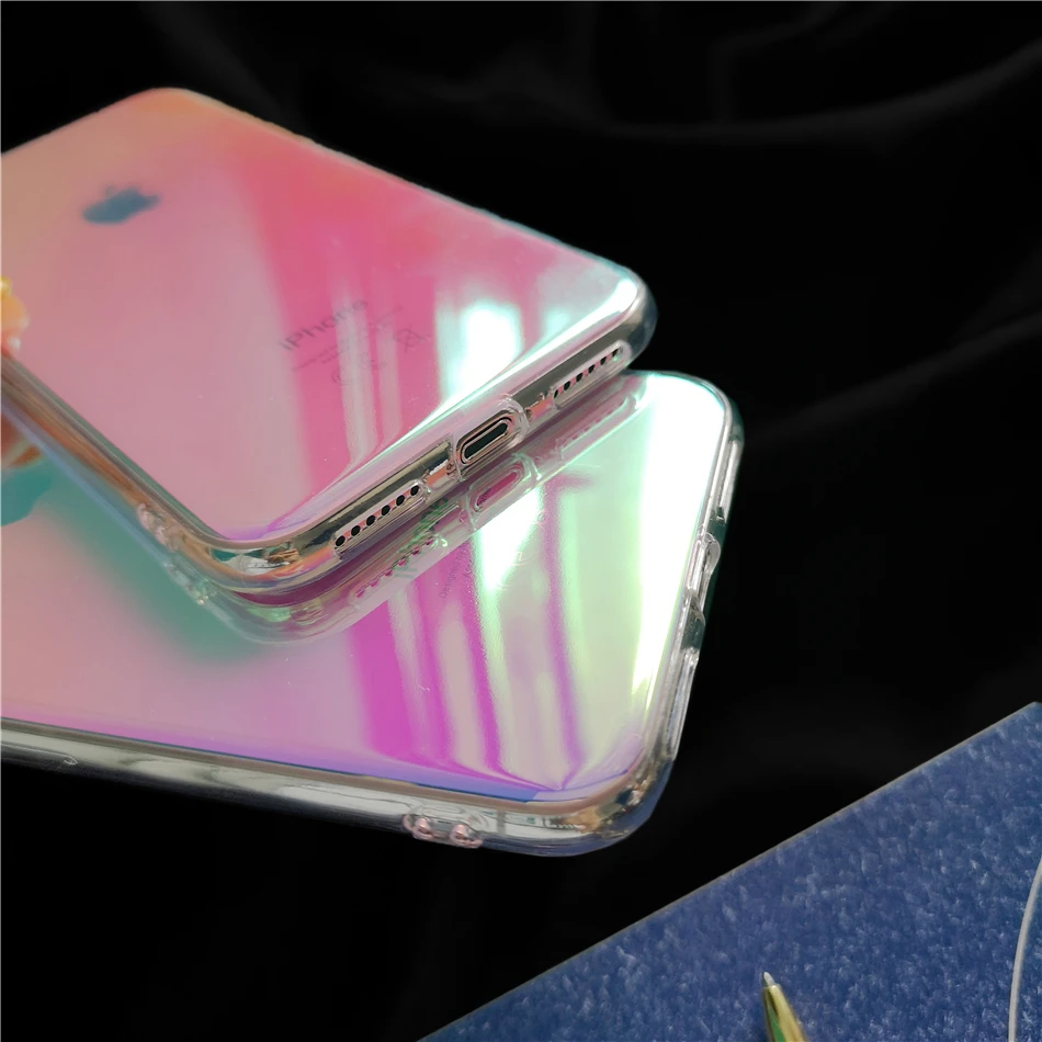 Glossy Gradient Purple Rainbow Colorful Clear Mirror Hard Thin Phone Case for iPhone 13 11 12 Pro XS Max XR X 8 7 Plus Cover