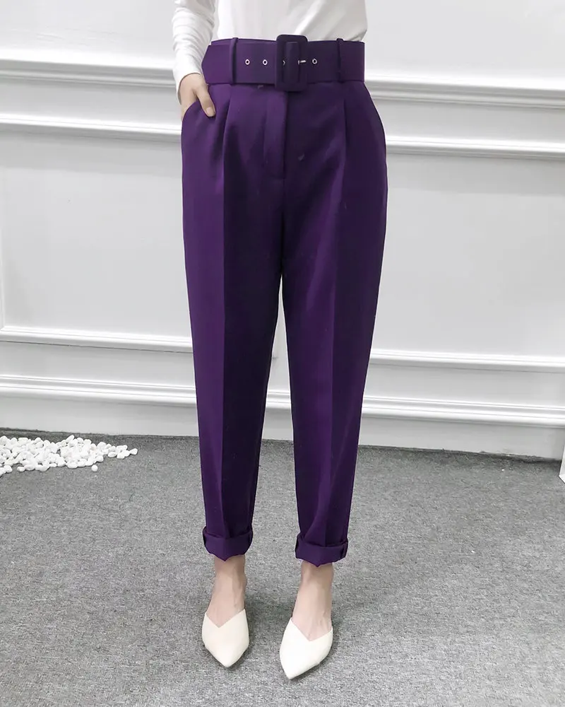 Women fashion solid color sashes casual slim pants chic business Trousers female fake zipper pantalones mujer retro pants P575