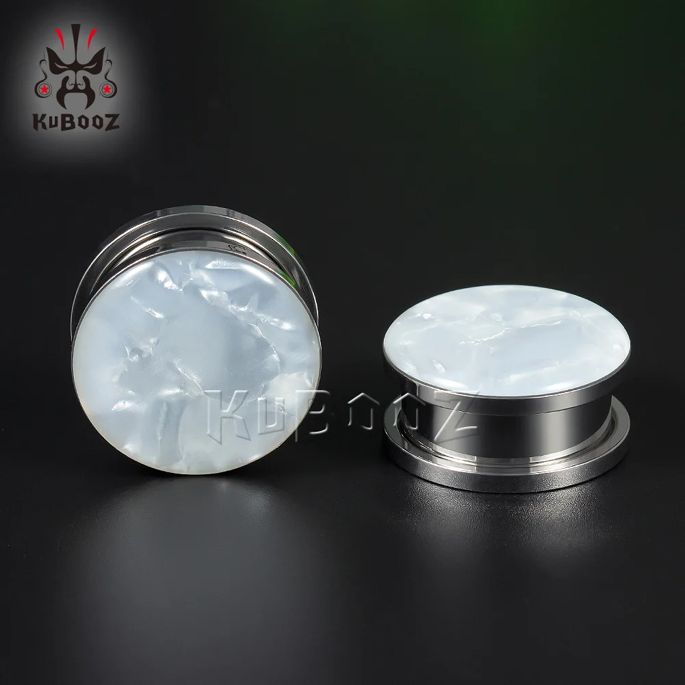 KUBOOZ Stainless Steel White Shell Ear Tunnels Plugs Gauges Piercing Screw Expanders Body Jewelry Earrings Gift 2PCS 6-25mm