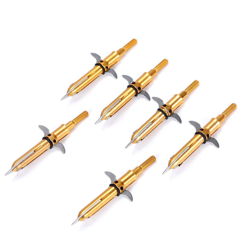 

3/6/12/24pcs New Archery Broadheads Golden 105grain Arrow Heads 2 Expandable blade stainless steel arrow point Tips