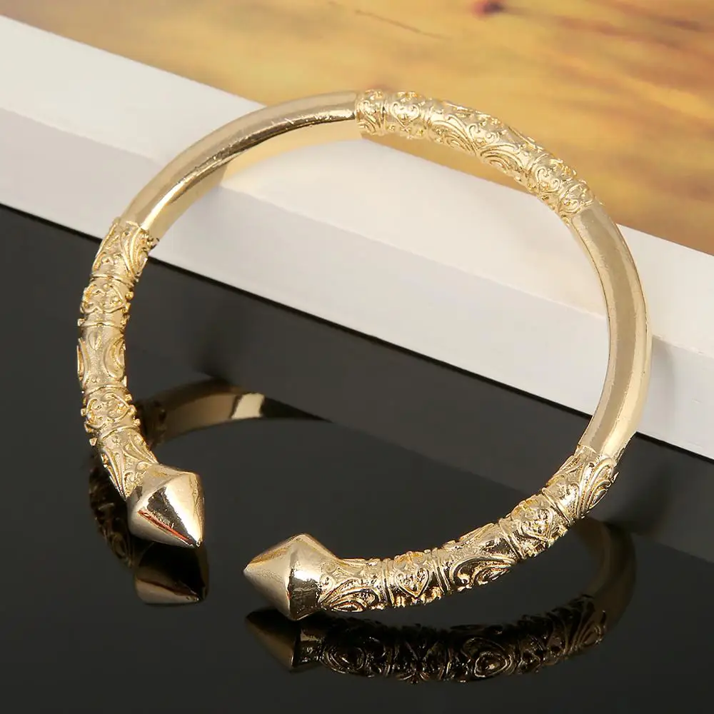 24K Gold Color African Fashion Cuff Engraved Embossing Bangles Trendy Women Men Jewelry