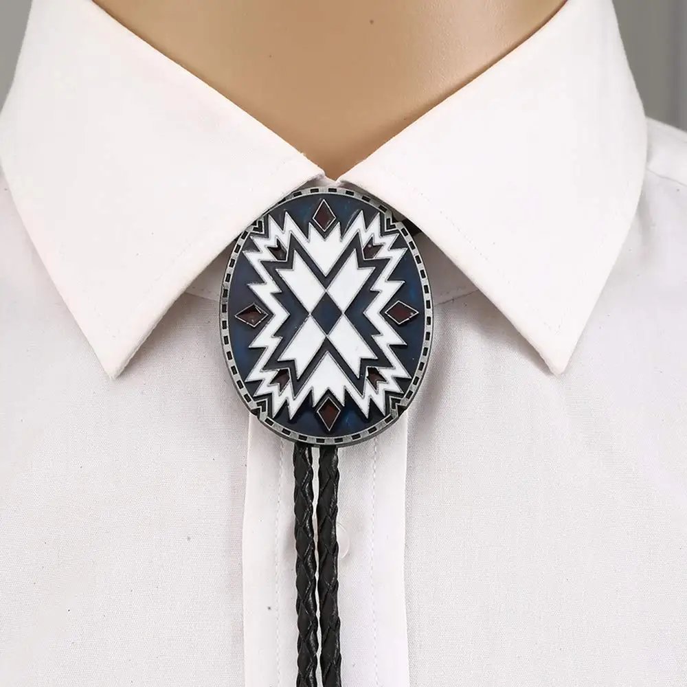 White snowflower pattrn bolo tie for man Indian cowboy western cowgirl leather rope zinc alloy necktie