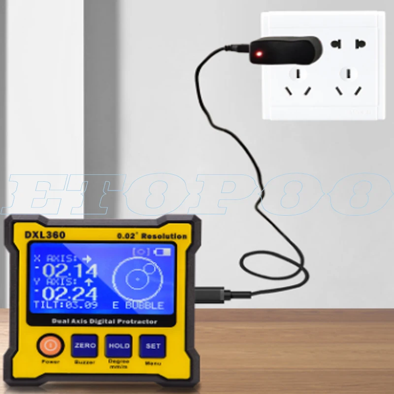 DXL360S /DXL 360 Rechargeable Dual Axis Digital Angle Protractor Dual-axis Digital Display Level Gauge with 5 Side Magnetic Base