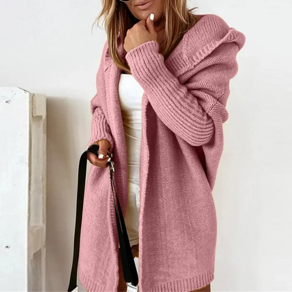 Women\'s Sweater oversize Cardigan Loose Solid Batwing Sleeve Knittwear Winter Clothes Women Casual Hooded Coat кардиган женский