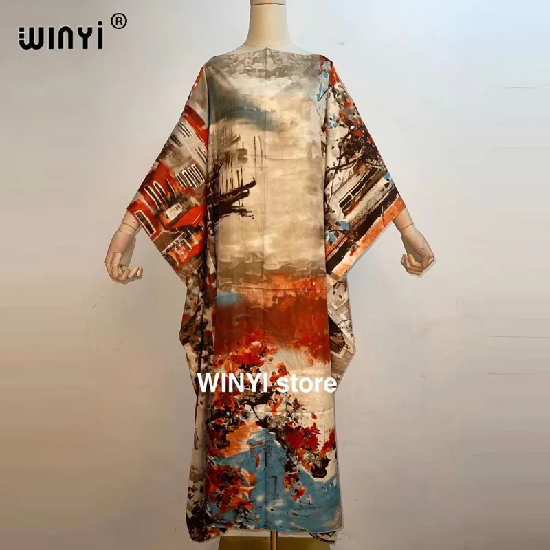 

Saudi Arabia Printed Dresses For Women Fashion Design Loose Dress Batwing Maxi Long Femme Vestidos Summer Party Elegant Dress