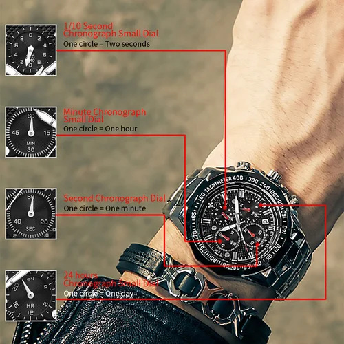 Imagen 2 del producto Reloj WWOOR 2024 para hombre, reloj de pulsera negro de lujo de marca superior, cronógrafo deportivo de moda, relojes de cuarzo de acero para hombre, reloj Masculino