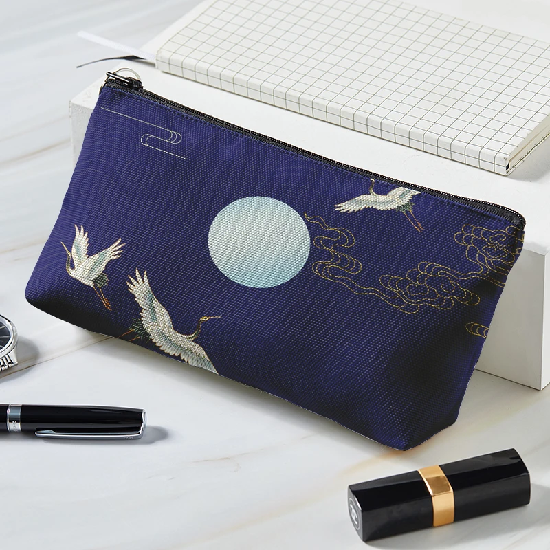 Nicho bolsa de cosméticos portátil con cremallera para mujer, bolsa de monedas con estampado de vela de la serie de elementos de estilo chino, nueva
