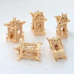 Copper Metal  Real  Plated Geometric Hollow Pavilion Pendants Charms 2PCS For DIY Jewelry Findings Making Accessories