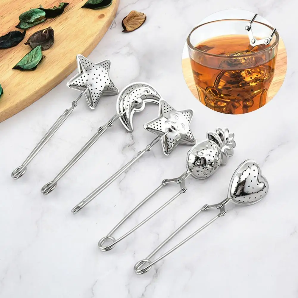 Bulan Berbentuk Stainless Steel Teh Saringan Mesh Dapat Digunakan Kembali Filter Infuser Menjepit