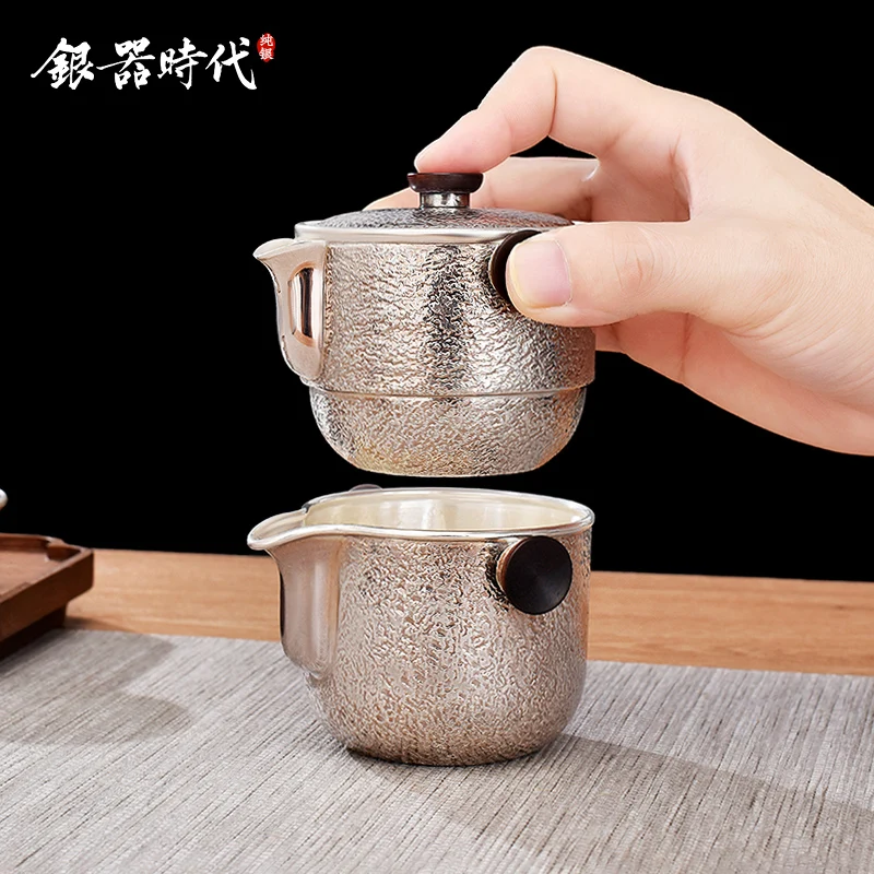 

Silver age silver pot of 999 sterling silver teapot office portable travel fair mug kung fu tea crack pot