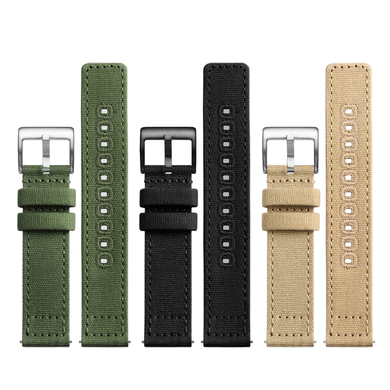 

20mm 22mm Canvas Nylon Strap Replacement Band for Samsung Galaxy Watch3 Huawei GT 2 Army Green for Timex citizen