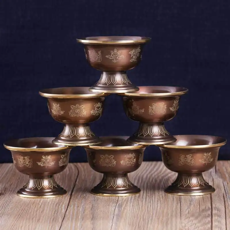 Tibetan Buddhist Pure Copper Water Offering Bowl - Handmade Holy Water Cup for Ritual Use
