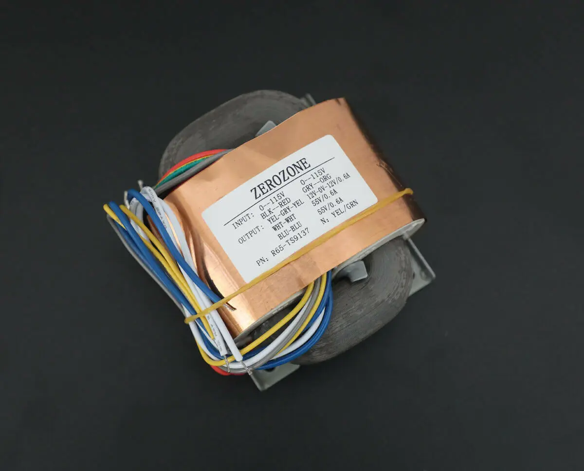 80VA R-core Transformer 0-55V 0.6A + 0-55V 0.6A + 12V-0-12V 0.6A